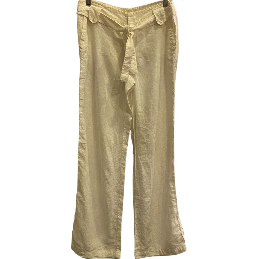 LONDON JEAN Women’s Cream Linen Normcore Drawstring Waist Pants Sz 8